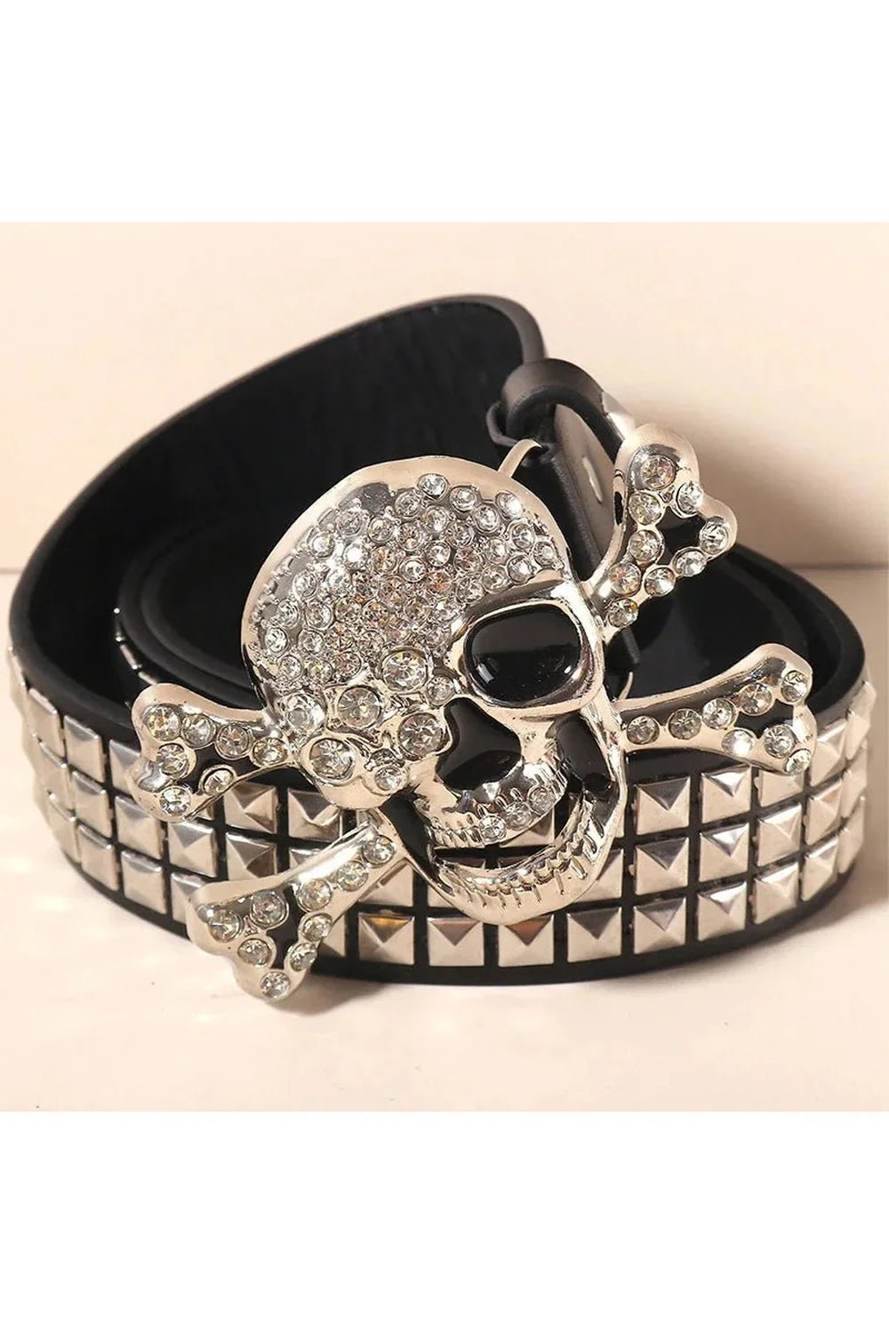 Rhinestone Kafatası Punk Kemer