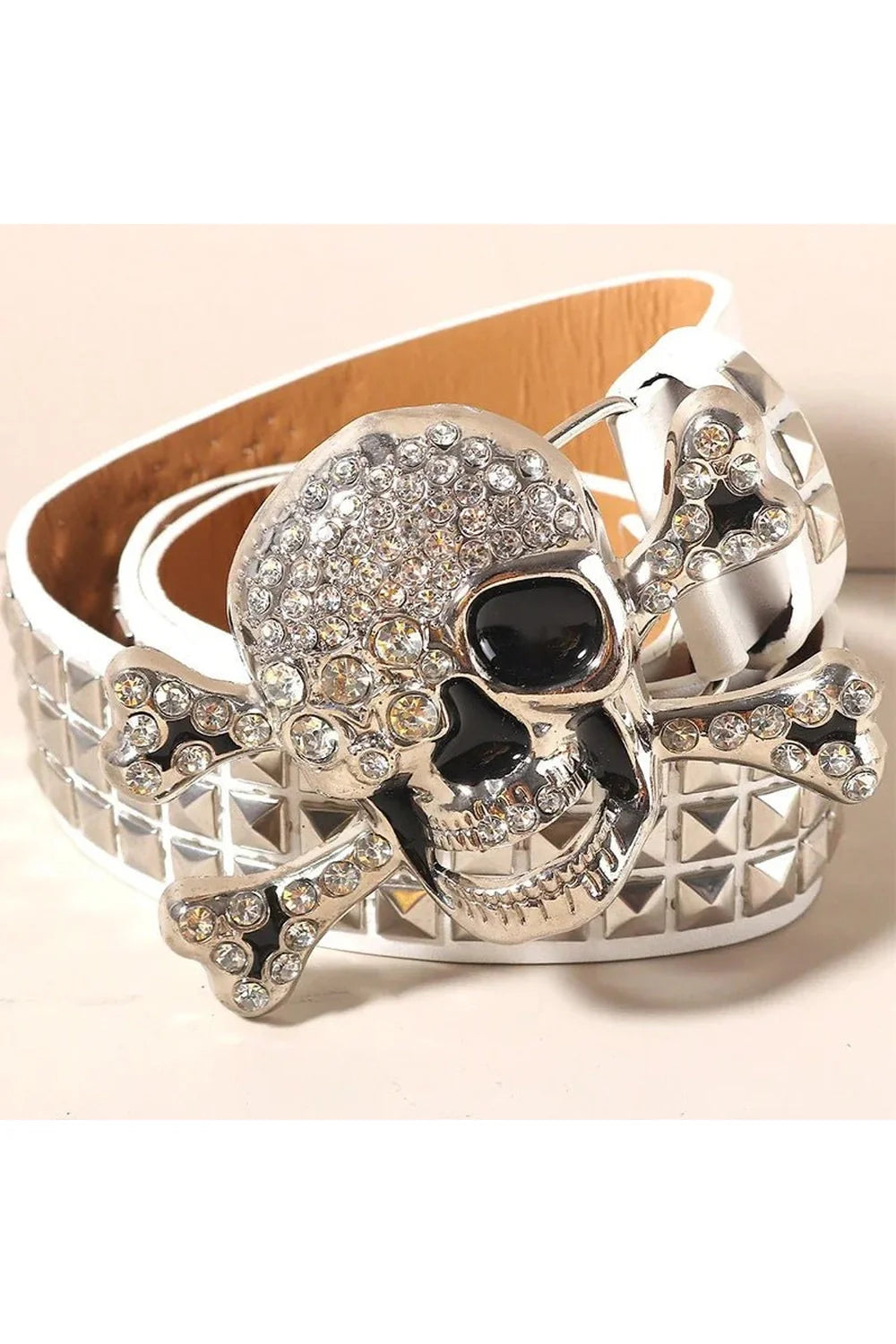 Rhinestone Kafatası Punk Kemer
