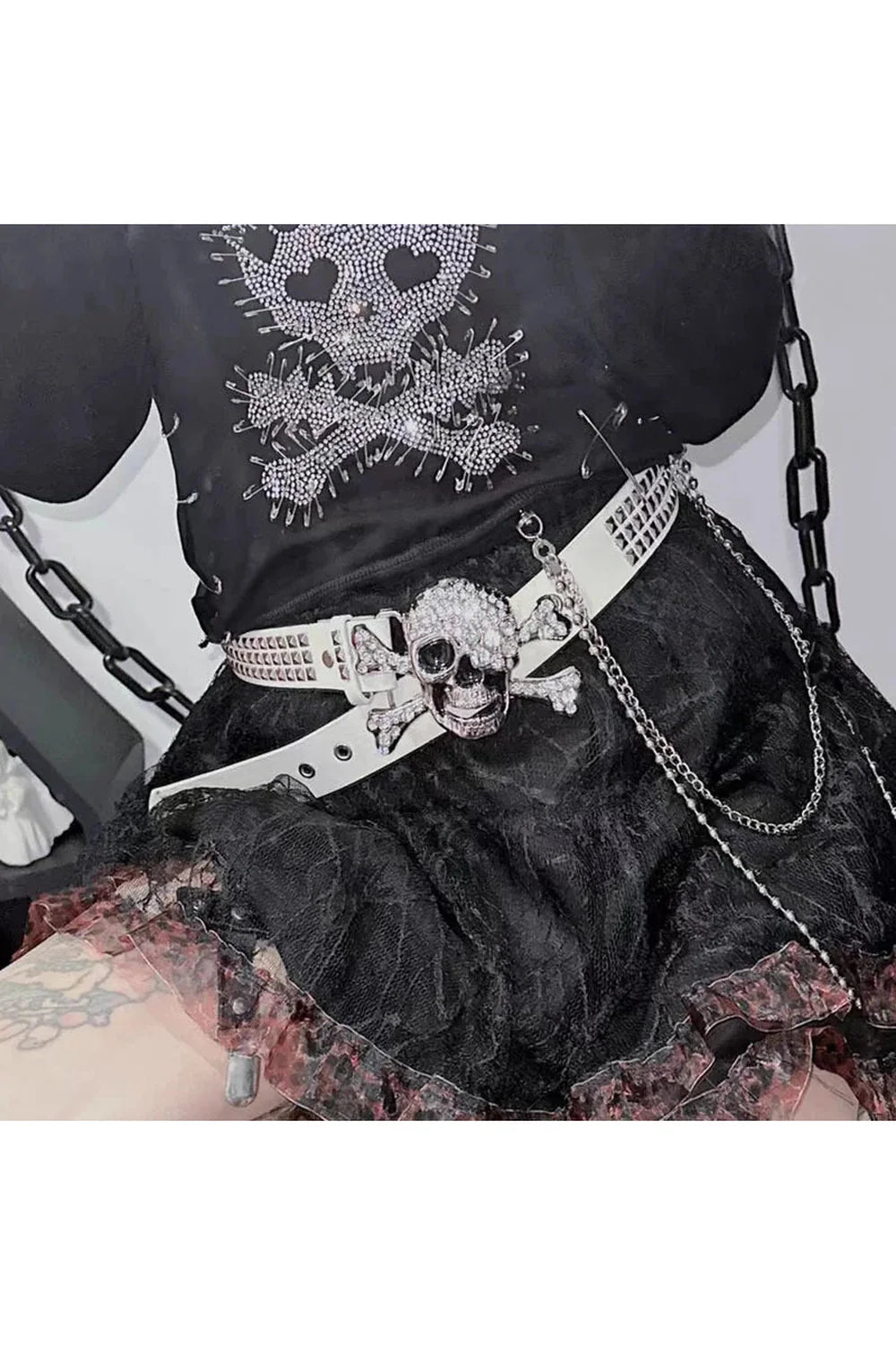 Rhinestone Kafatası Punk Kemer
