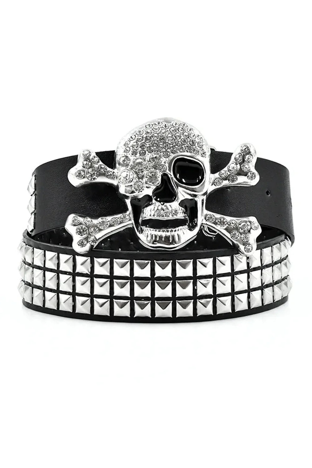 Rhinestone Kafatası Punk Kemer
