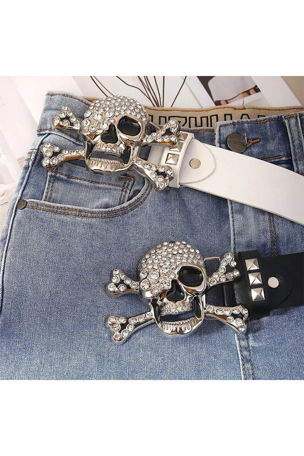 Rhinestone Kafatası Punk Kemer