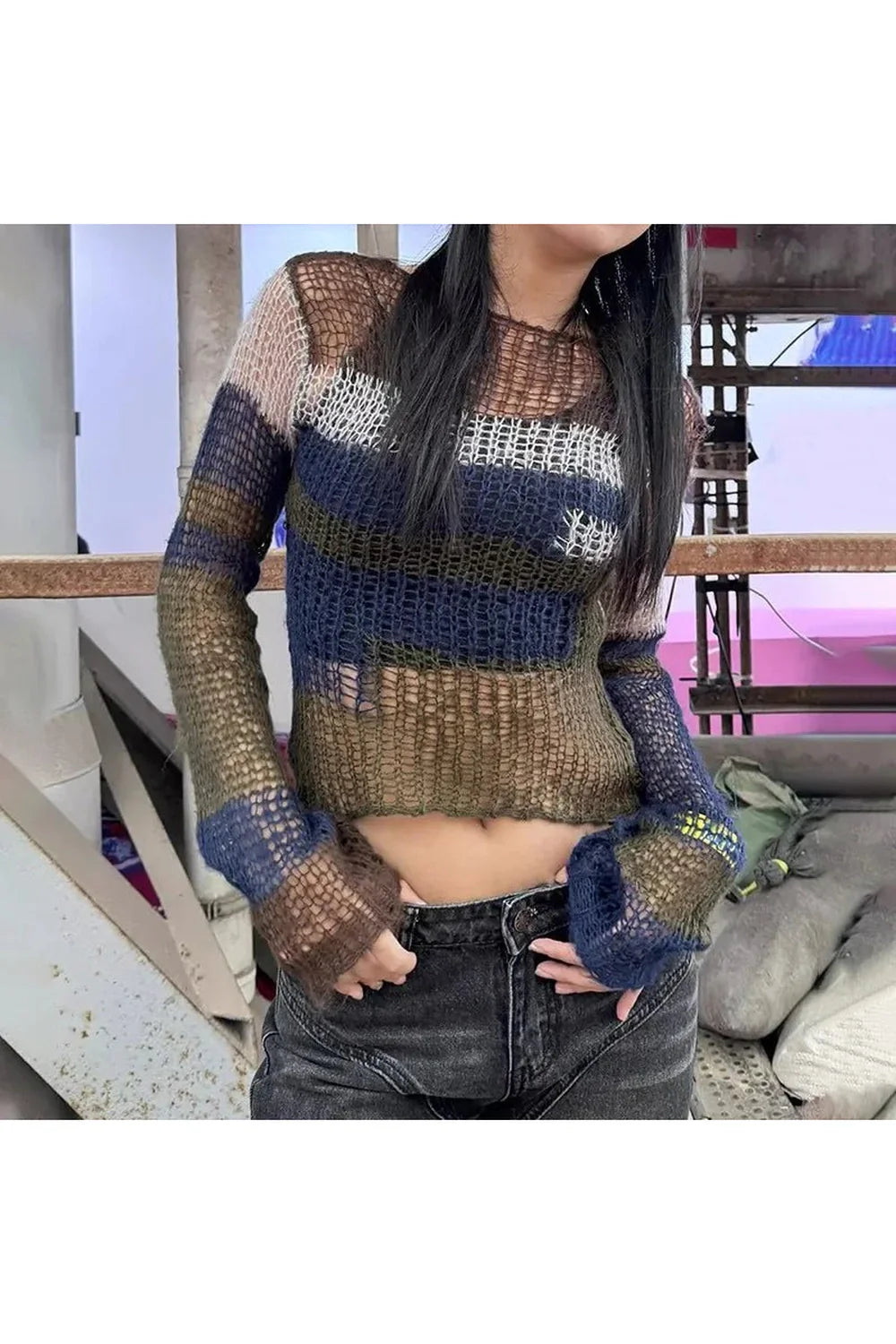 Kentsel Grunge File örgü Kazak