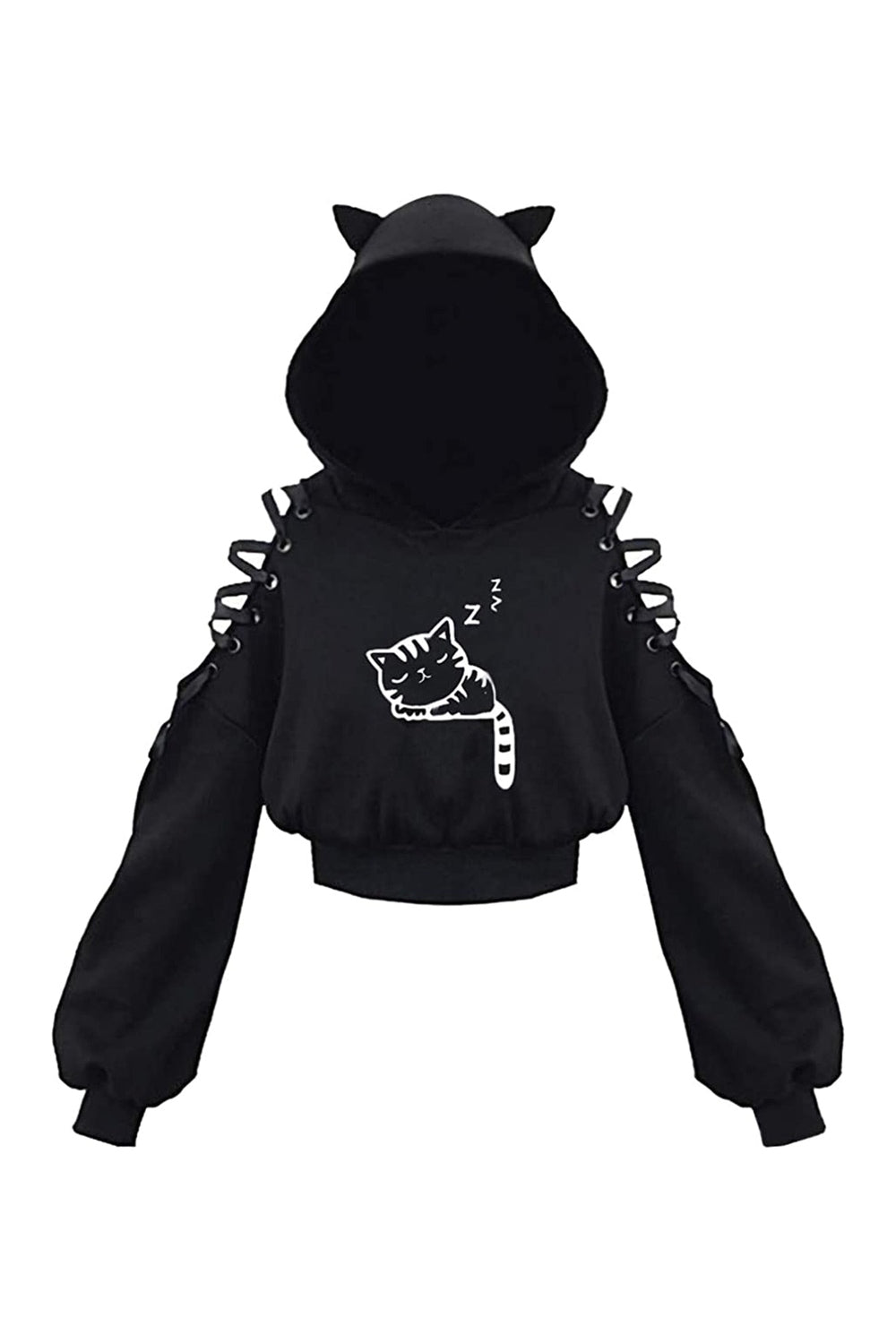 Sonbahar cadı tarzını yansıtan uzun kollu crop hoodie.
