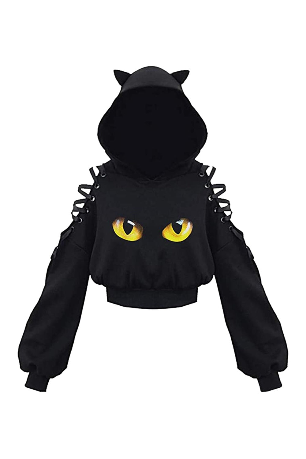 Sonbahar cadı tarzını yansıtan uzun kollu crop hoodie.
