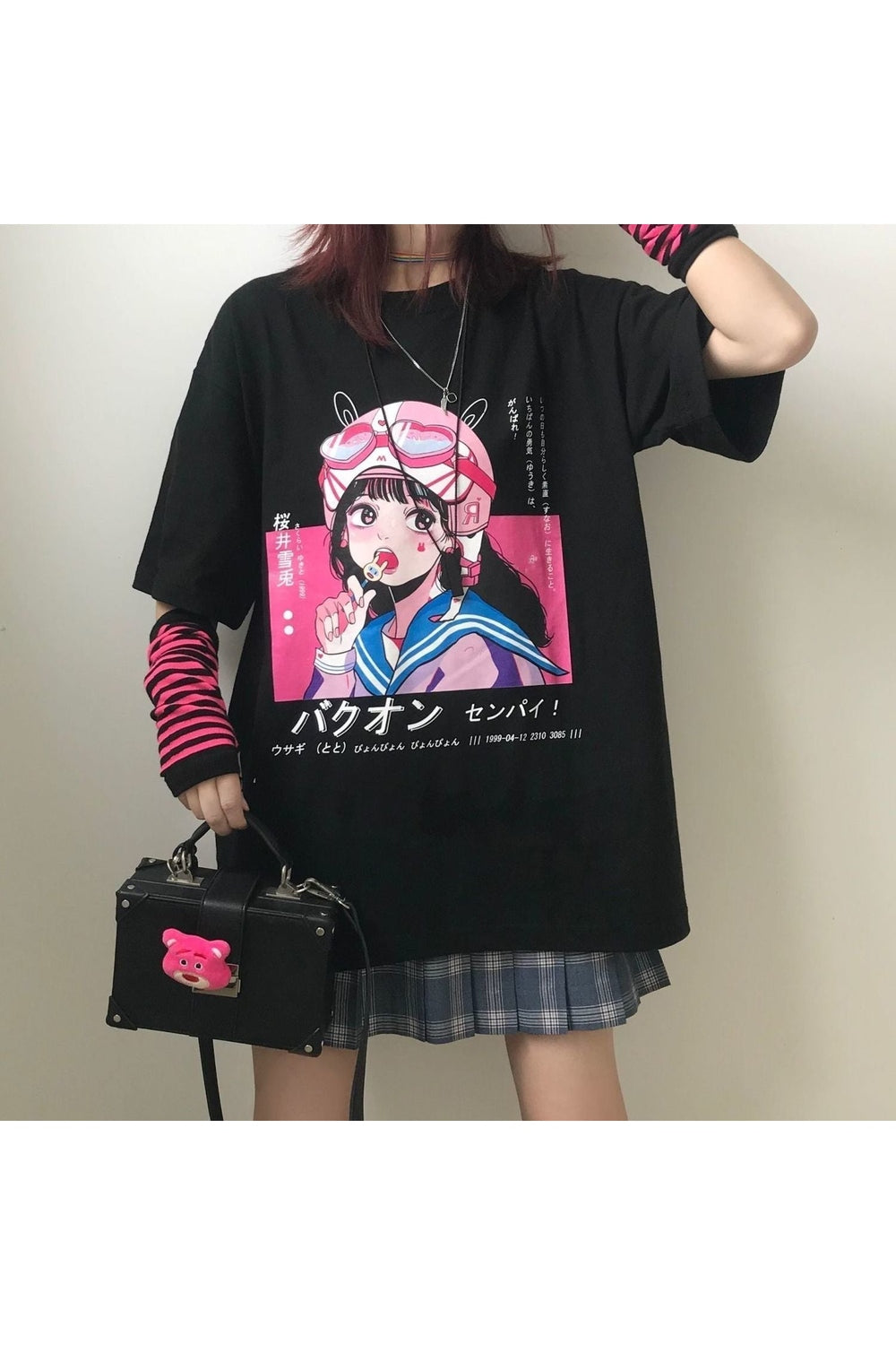 Anime Harajuku Siyah Tişört