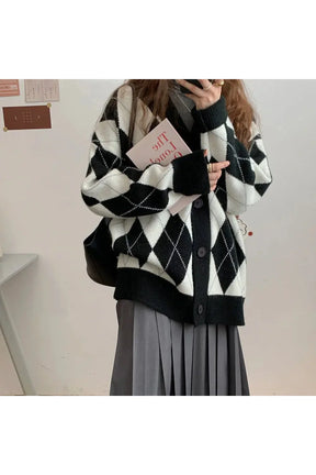 Sonbahar Argyle örgü Cardigan