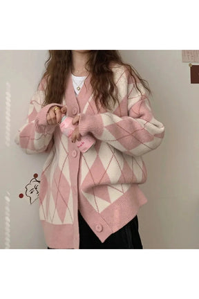 Sonbahar Argyle örgü Cardigan