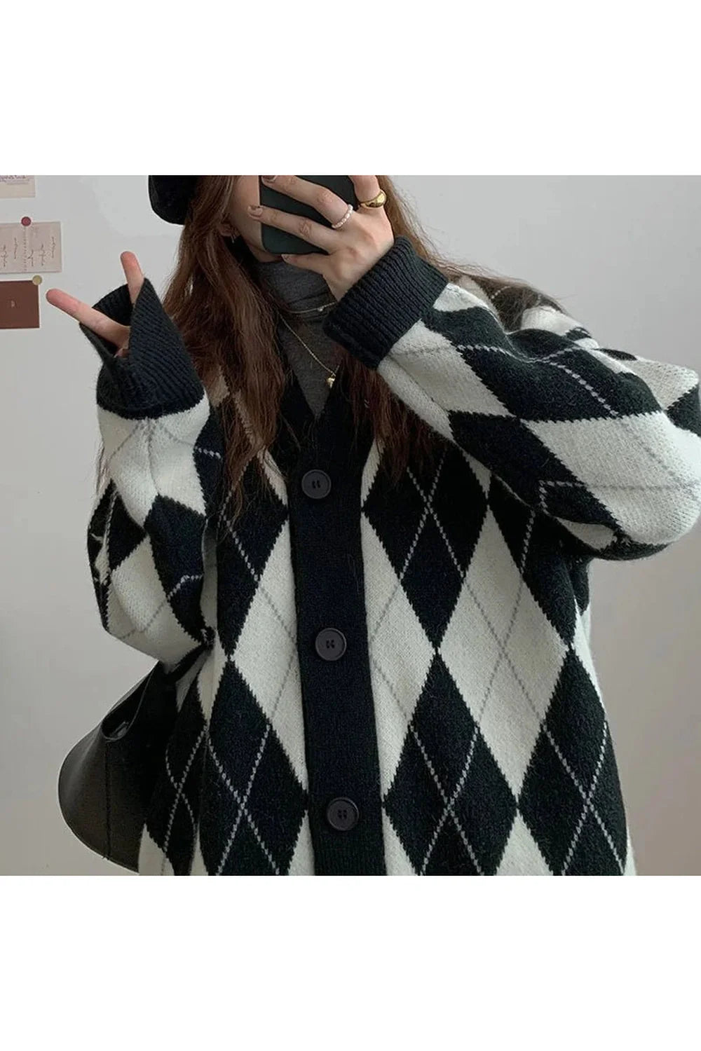 Sonbahar Argyle örgü Cardigan