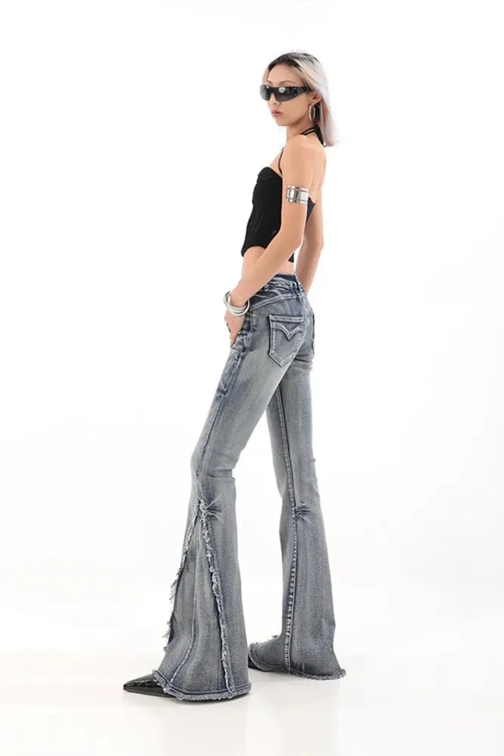 Sonbahar Mavi Denim Bell Bottom Jeanler