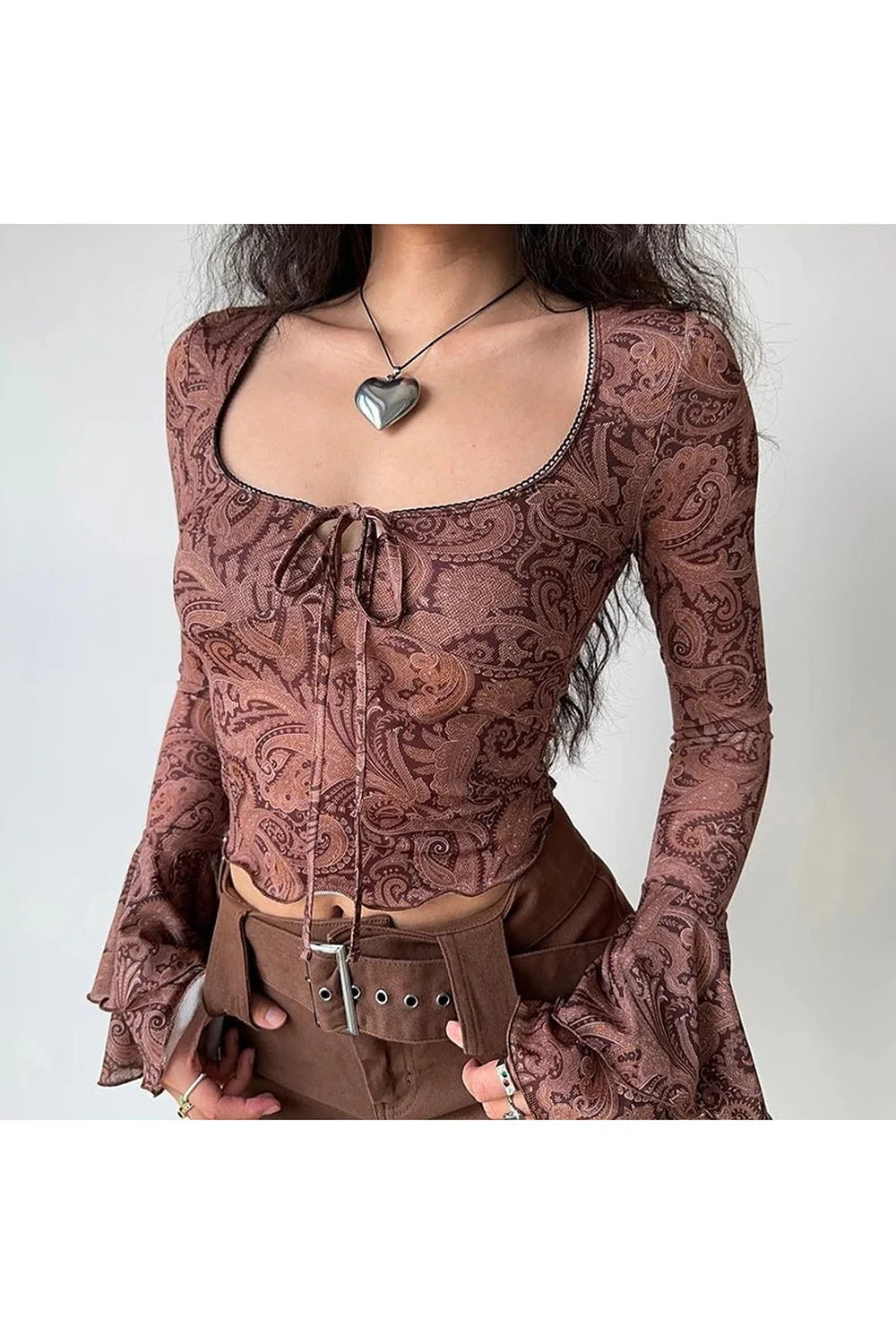 Boho Paisley Bell Sleeve üst