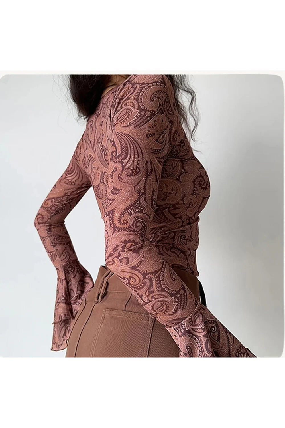 Boho Paisley Bell Sleeve üst