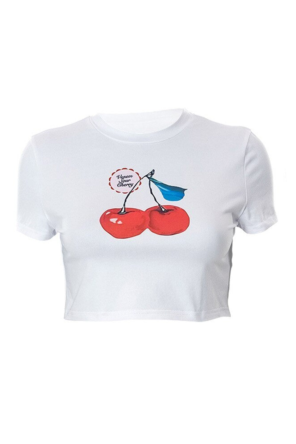 Kiraz Desenli Crop Top