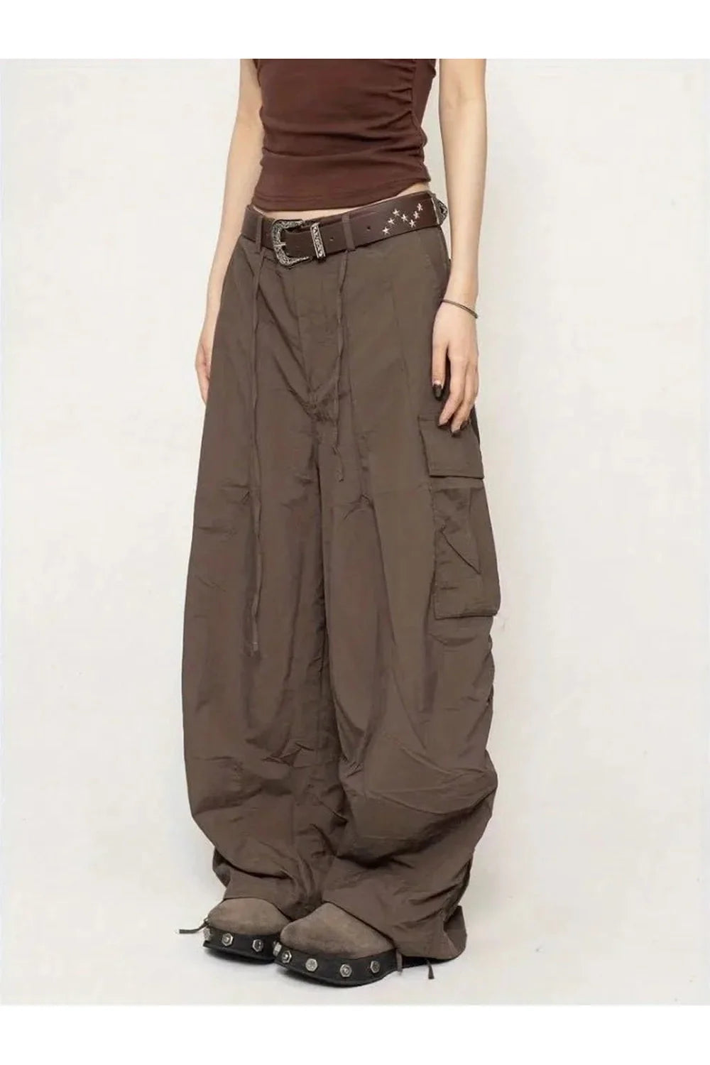 Chocolate Brown Parachute Cargo Pantolonları