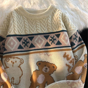 Sonbahar esintileriyle uyumlu, vintage tarzda oversize örgü kazak.