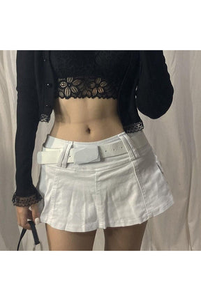 Kuru kafa desenli, kemer detaylı Egirl mini etek.