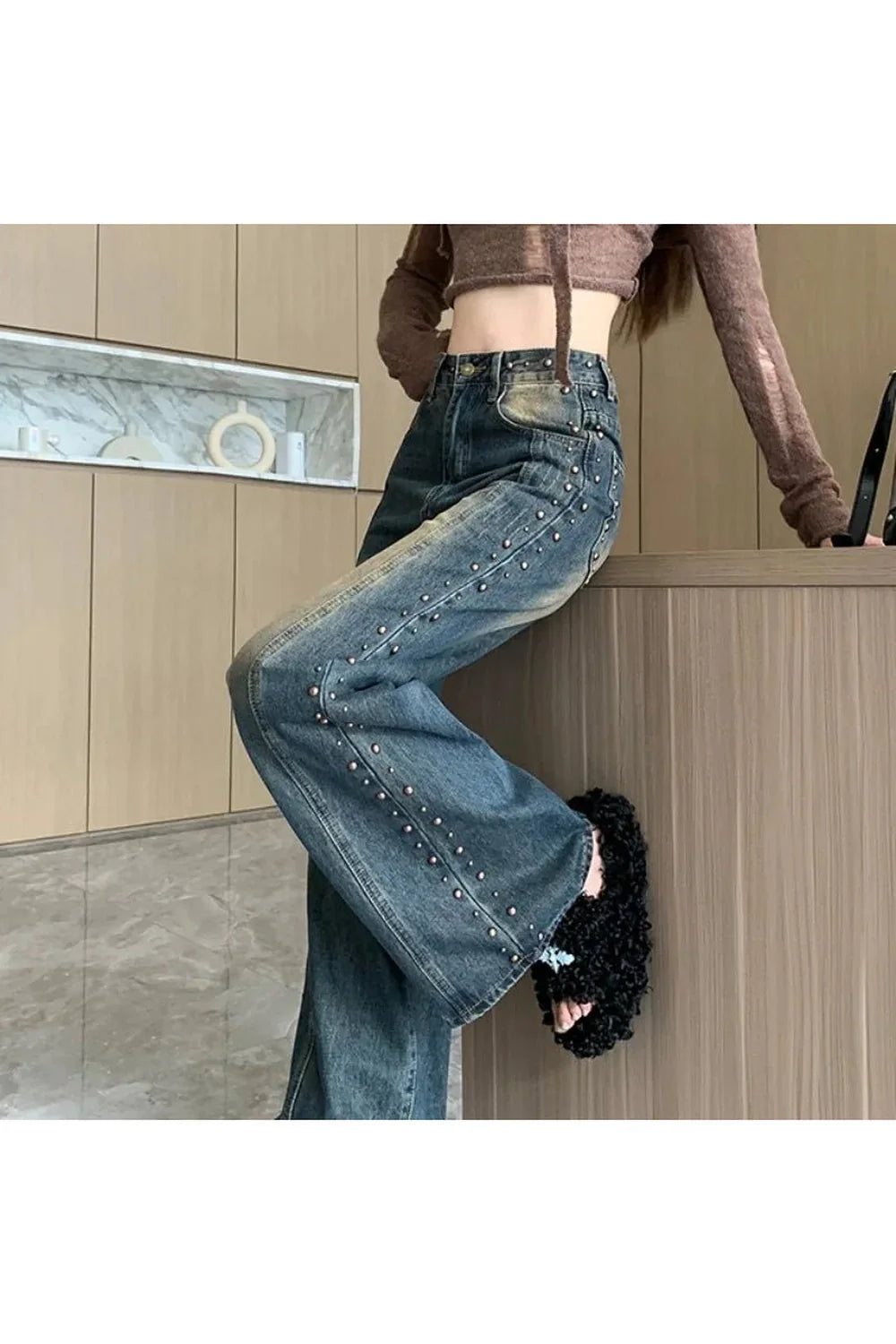 Sonbahar Süslenmiş Fırfır Denim Jean