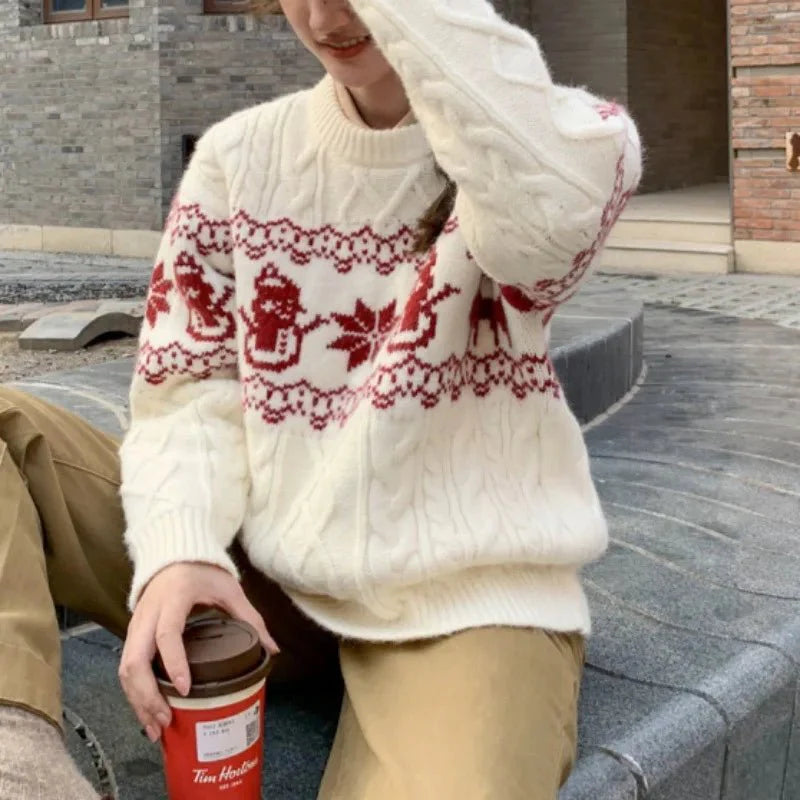 şenlikli Kardan Adam desenli, sıcacık örgü kazak.