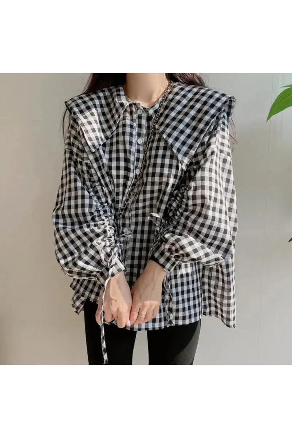 Gingham Charm Düğmeli Bluz