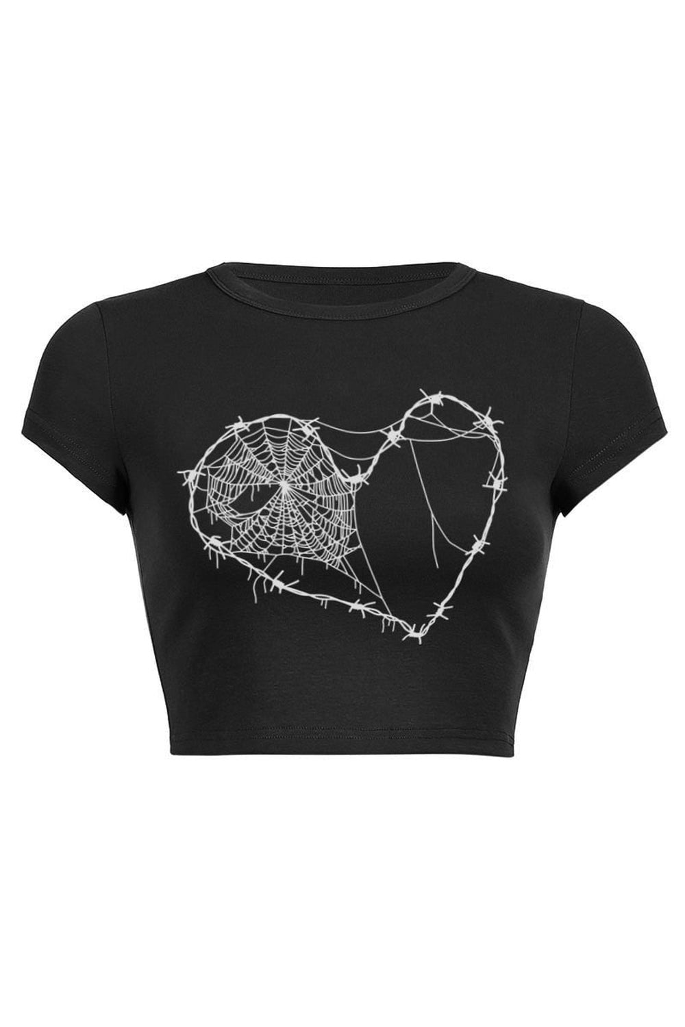 Gotik tarzı yansıtan kuru kafa desenli punk crop üst.