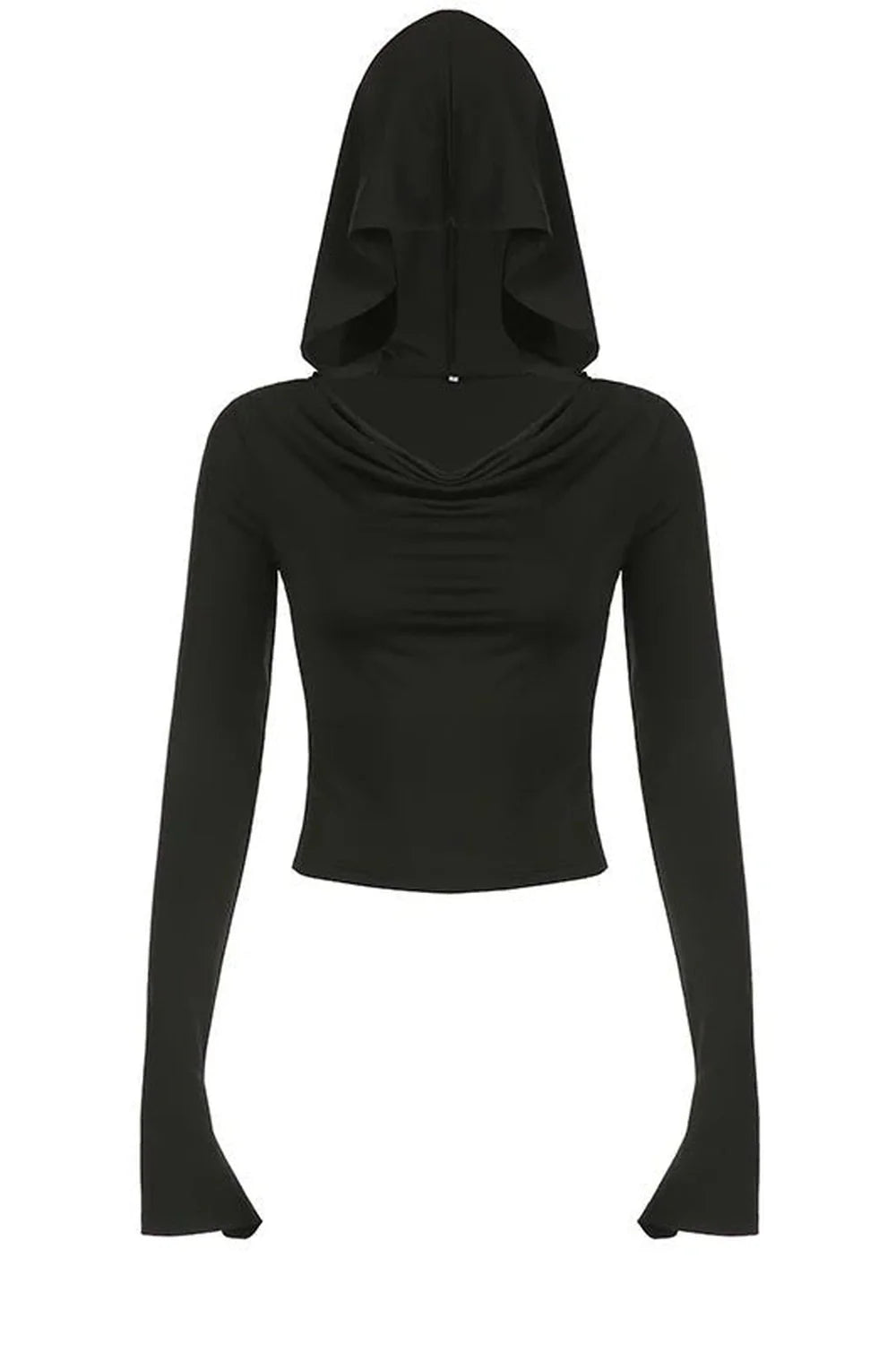 Gotik tarzı yansıtan siyah crop üst.