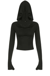 Gotik tarzı yansıtan siyah crop üst.