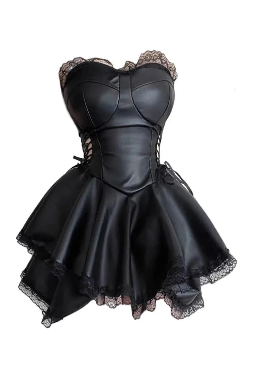 Gotik tarzıyla öne çıkan siyah bağcıklı mini elbise.