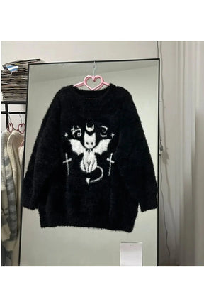 Gotik iblis Oversize Kazak, stil sahibi ve rahat.