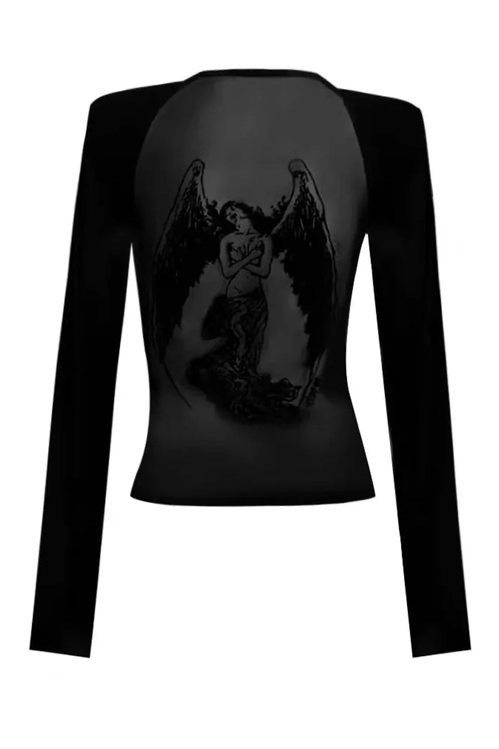 Gotik grafik detaylı bir tül crop üst.