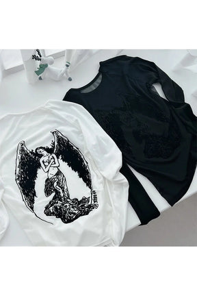 Gotik grafik detaylarıyla modern ve şık crop üst.