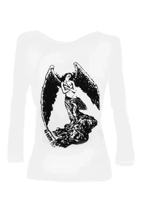 Gotik grafik desenli tül detaylı crop üst.