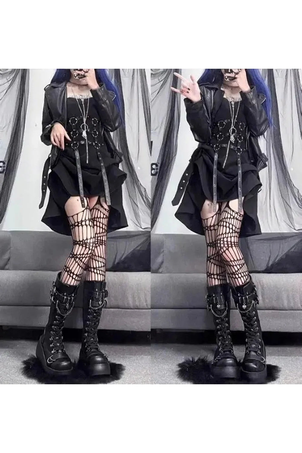 Gotik tarzıyla dekore edilmiş bağcıklı motosiklet botları.