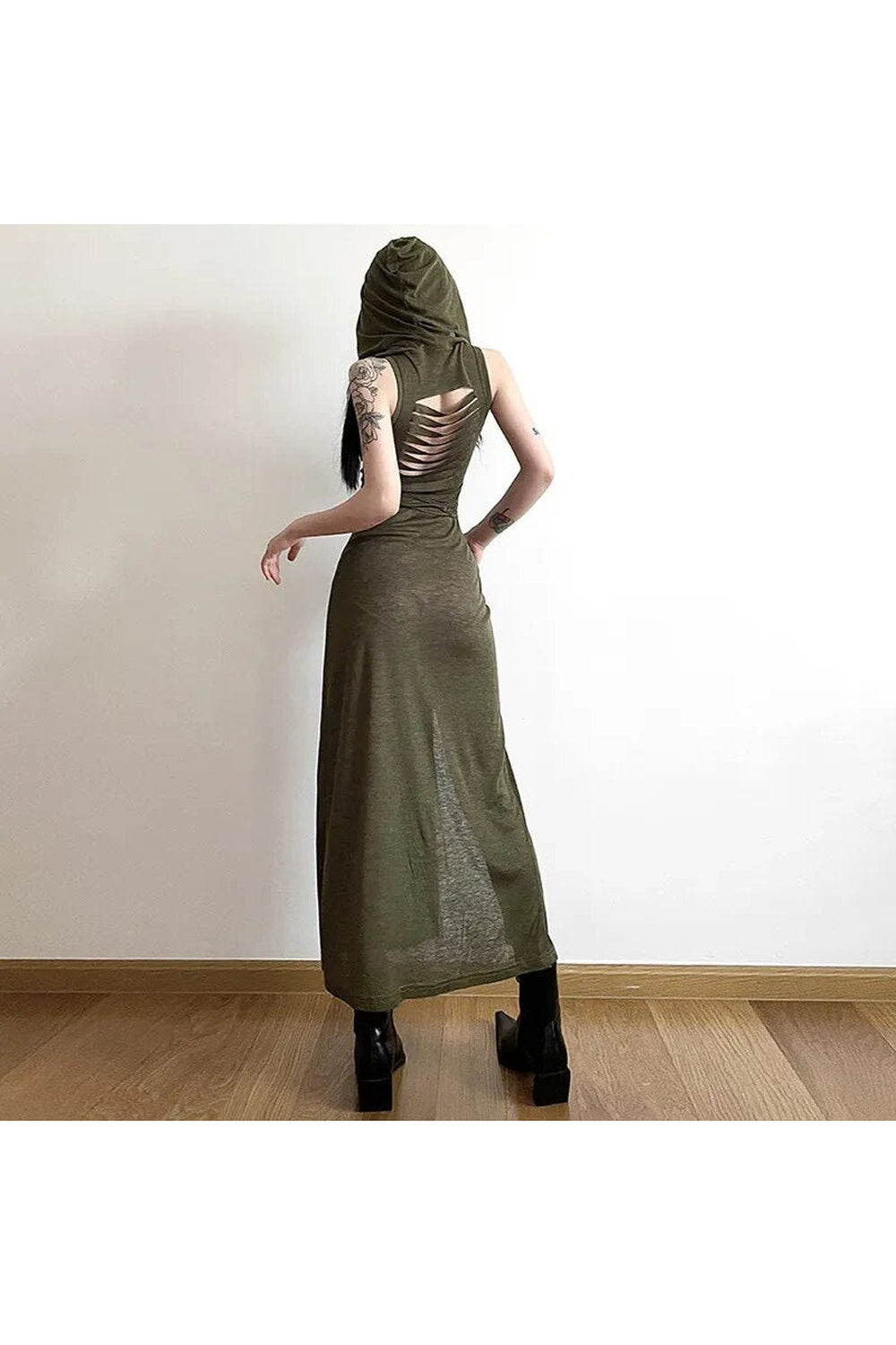 Gotik Punk Hollow Midi Elbise