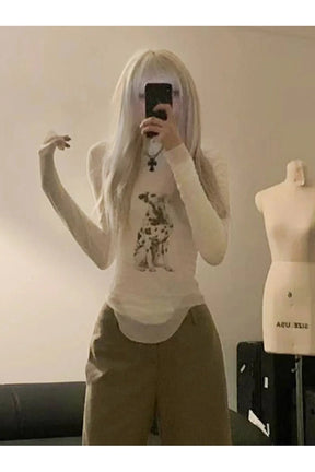 Gotik tarzda iskelet desenli balıkçı yaka üst.