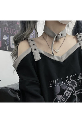 Grunge Aesthetic Omuz Açık Sweatshirt