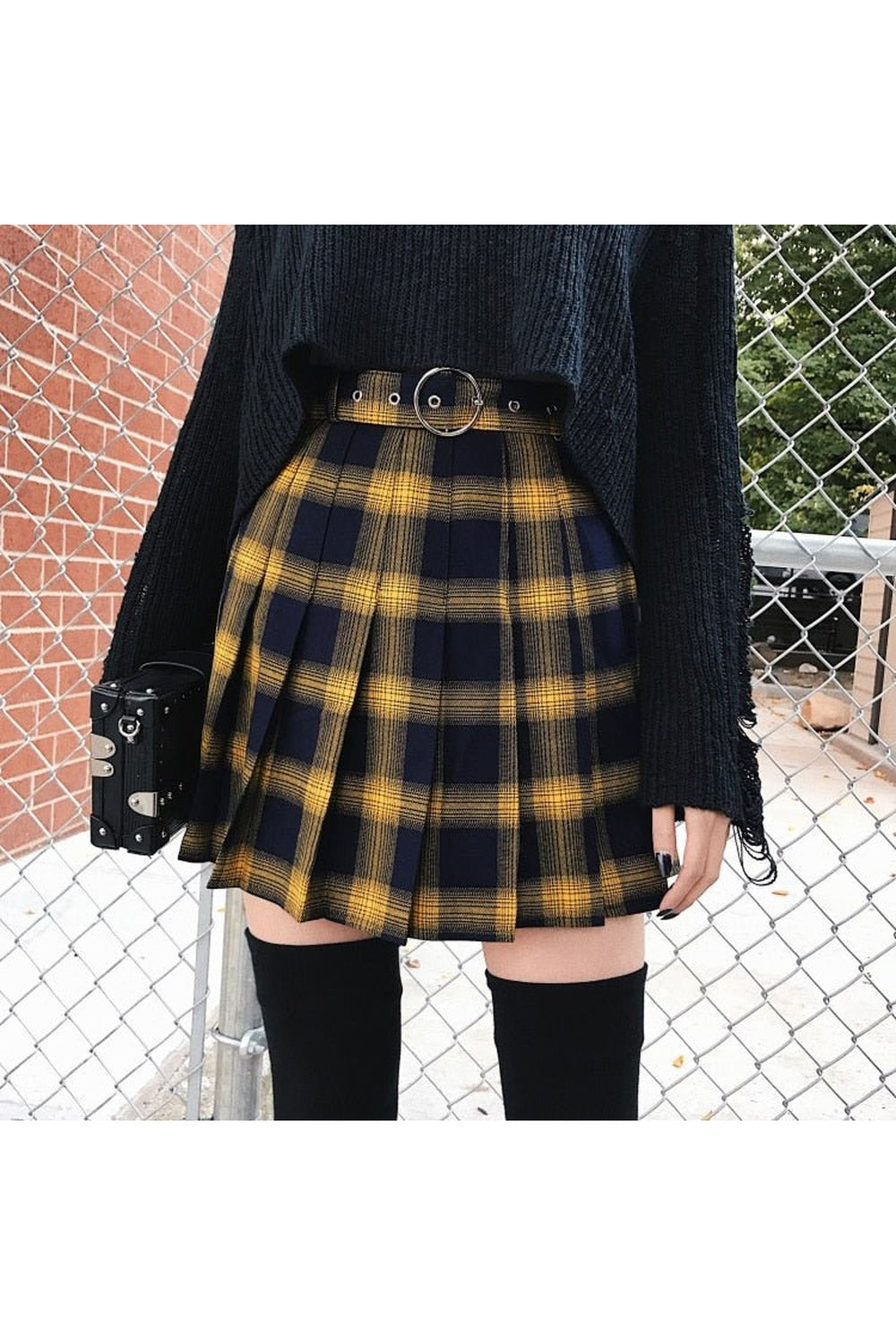 Grunge Kareli Mini Etek