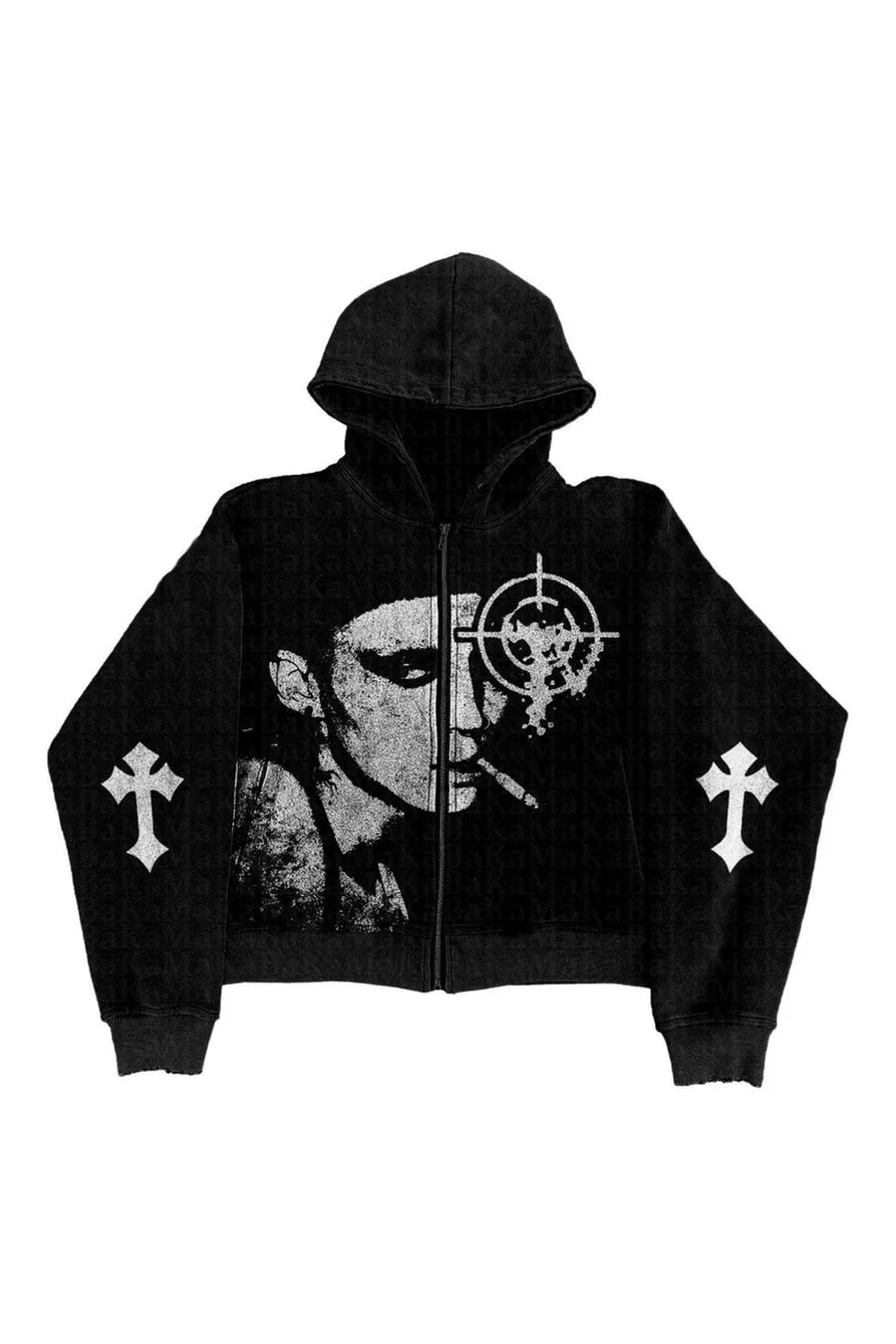Karanlık ve asi bir grunge tarzı ile tasarlanmış hoodie.