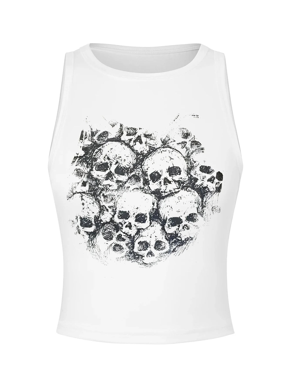 Grunge tarzında kuru kafa desenli atlet üstü.