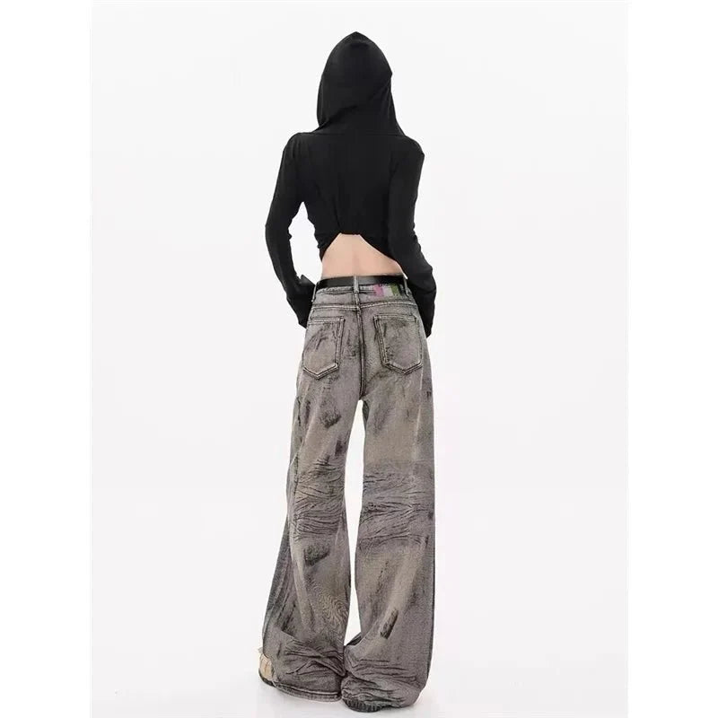 Grunge Splat Wide-Leg Kot Pantolon