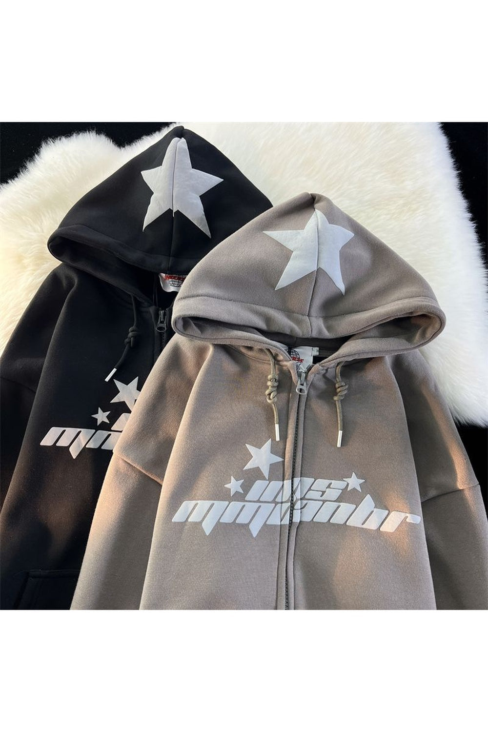 Sonbahar Hip Hop Zip Yıldız Baskılı Hoodie