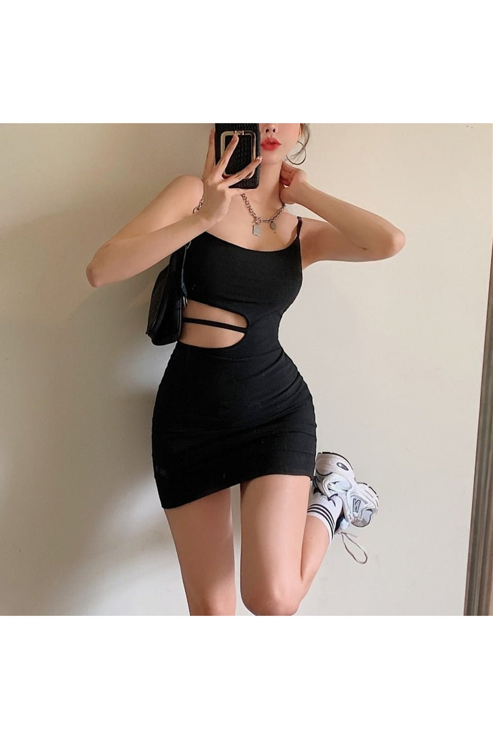 Sıcak Bodycon Spagetti Askılı Mini Elbise