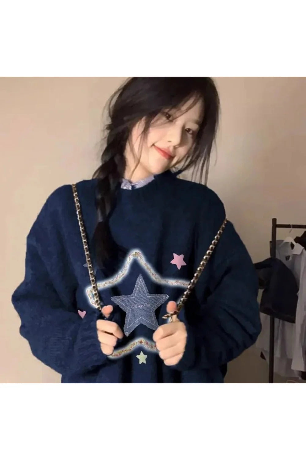 Kawaii Oversize örgü Sweatshirt