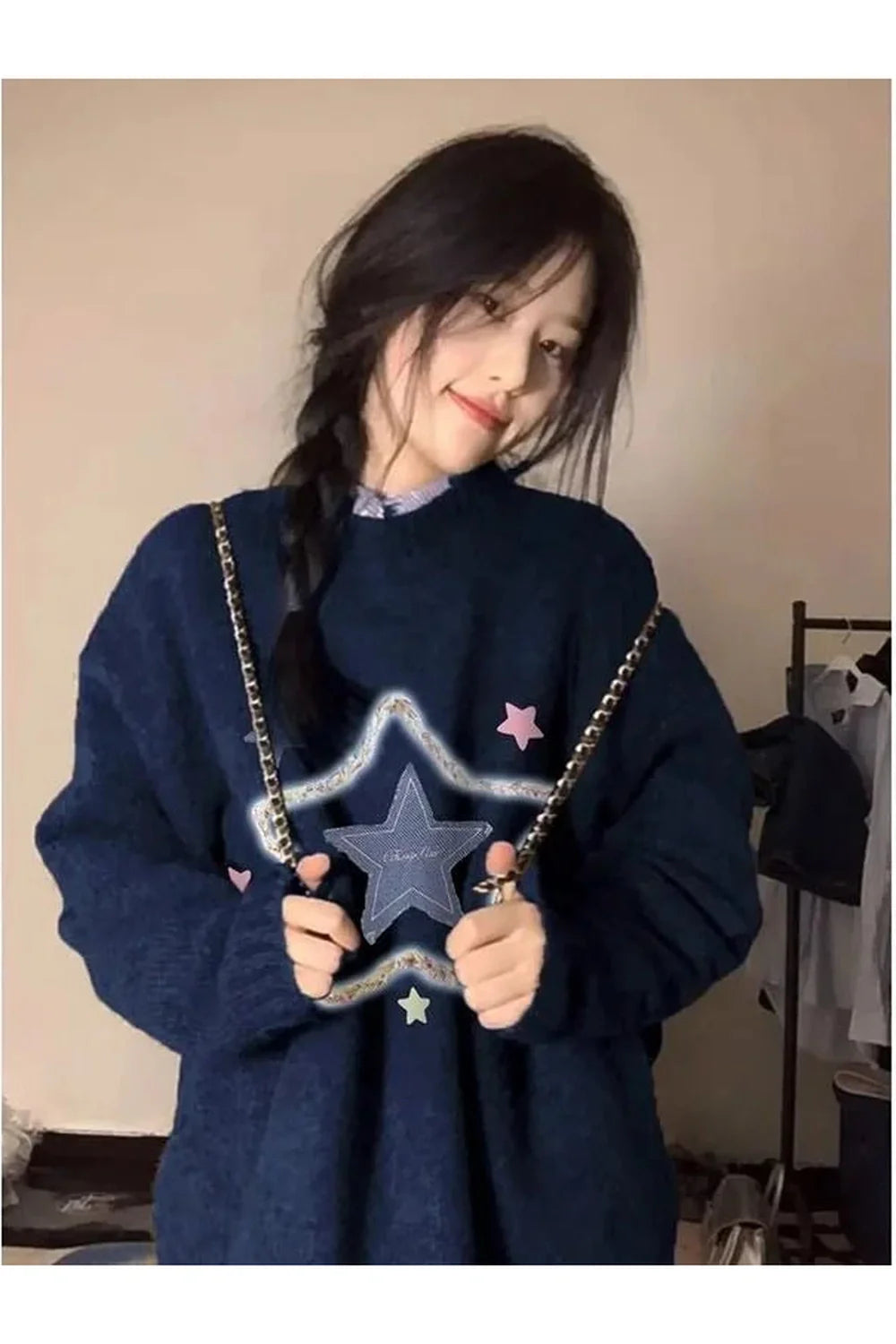 Kawaii Oversize örgü Sweatshirt