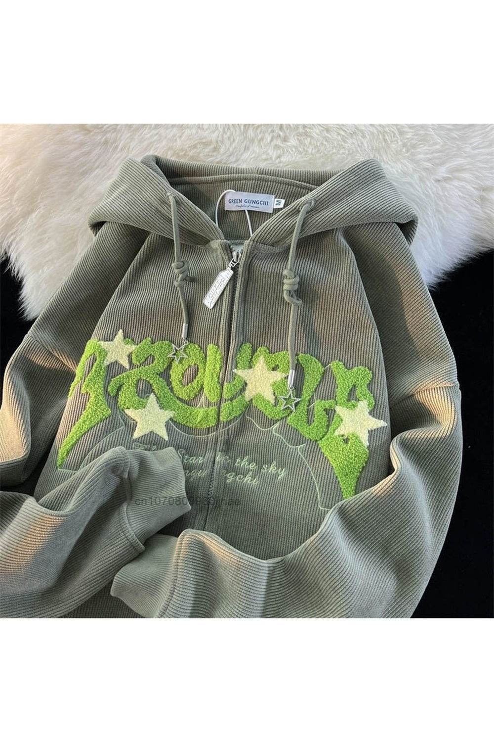 Sonbahar Kidcore Zip-Up Rahat Kapüşonlu