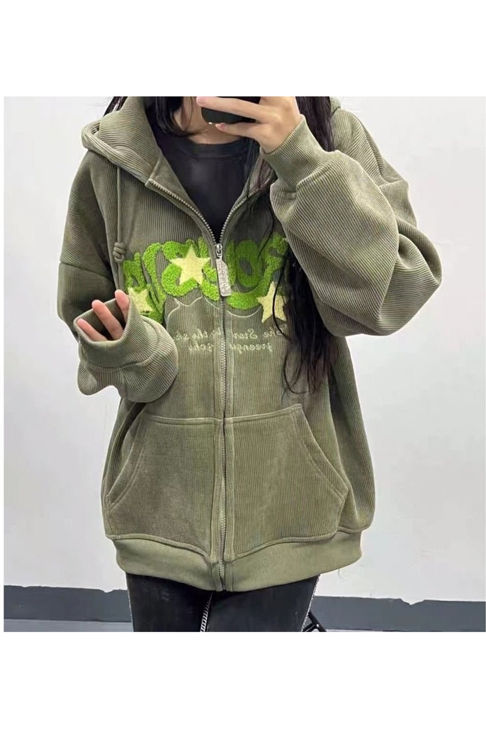 Sonbahar Kidcore Zip-Up Rahat Kapüşonlu