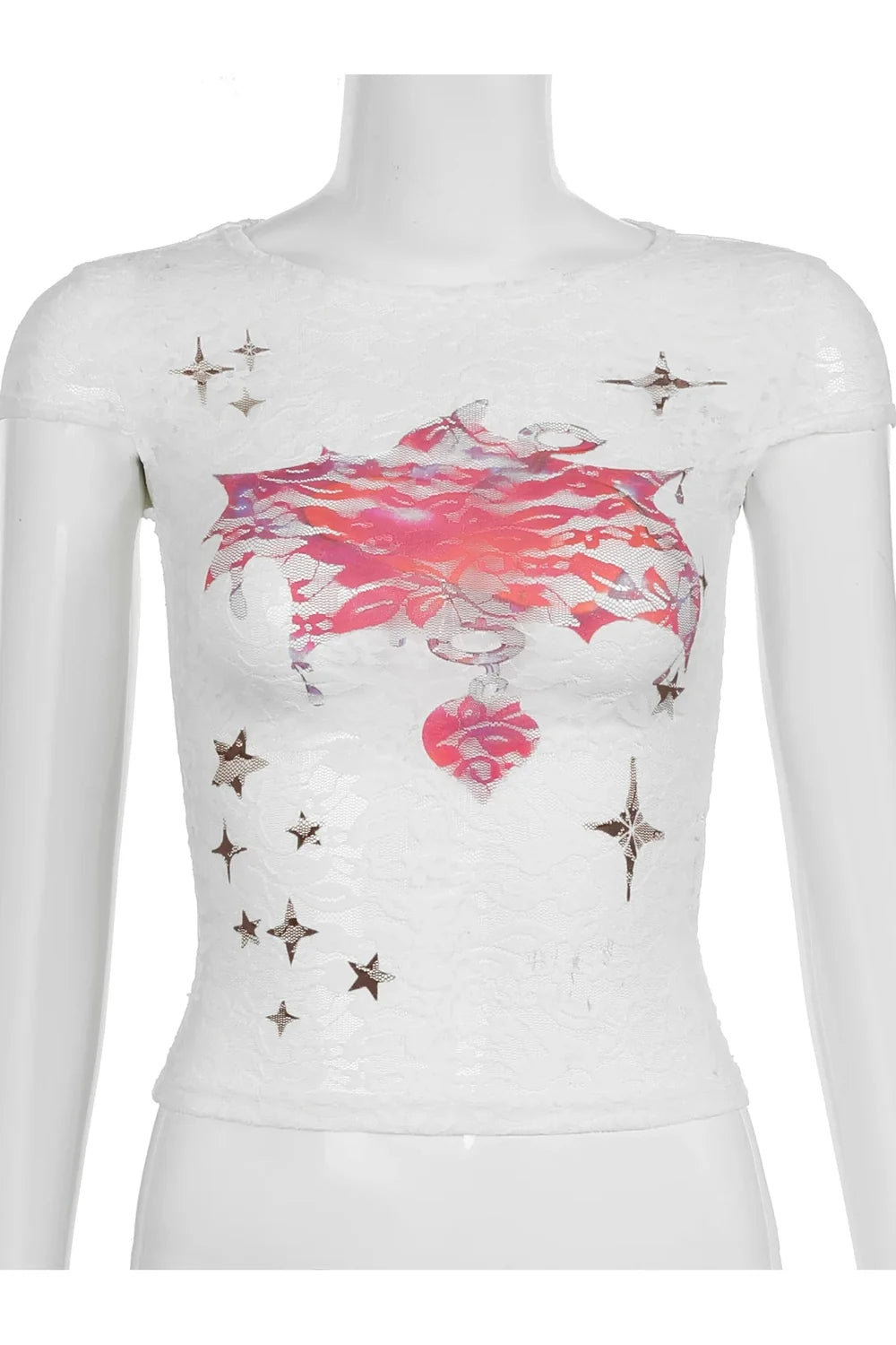 Dantel Angelcore Grafik Crop Top