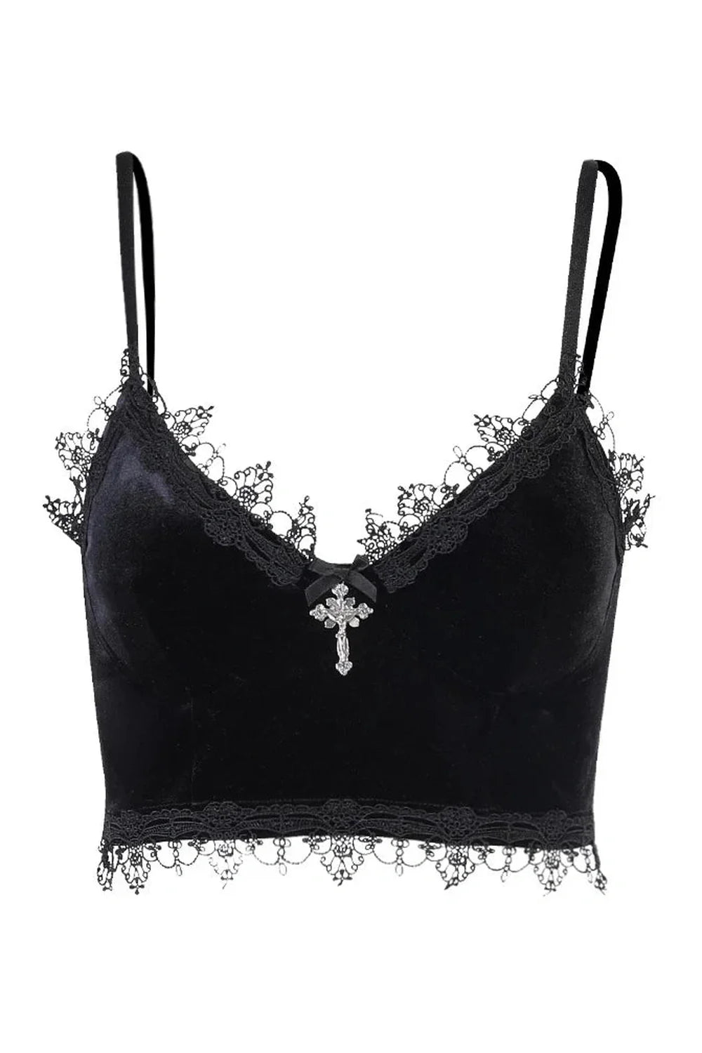 Gotik tarzıyla dikkat çeken alışveriş merkezi kadife crop üst.