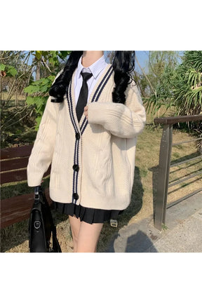 Sonbahar Lacivert Preppy Varsity Cardigan