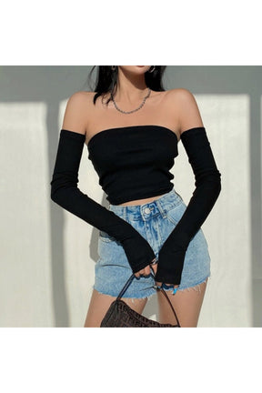 Omuz Açık Bodycon Crop Top