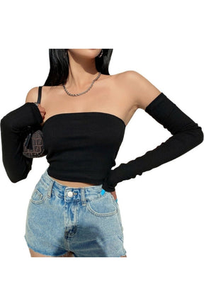 Omuz Açık Bodycon Crop Top