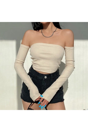 Omuz Açık Bodycon Crop Top